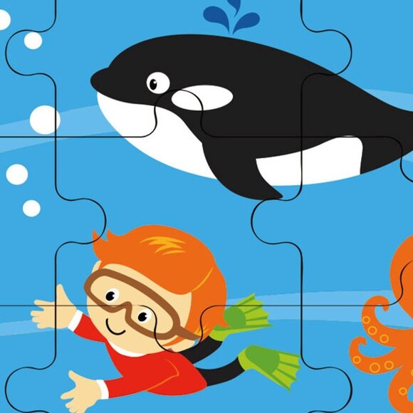 VIGA 16 Pcs Flat Wooden Puzzle w/Tray -Ocean Fun Sea Anima New Sealed For Age 2+ - Picture 9 of 14